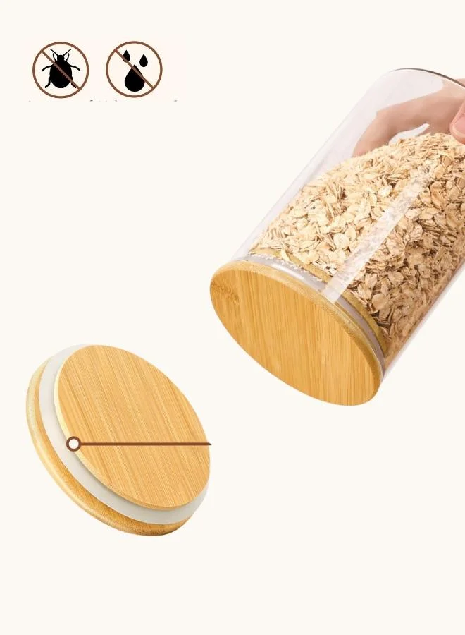 Casa Quesera  Premium Glass Storage Containers with Airtight Wooden Lids 950ml Food Jars Set of 6 for Organized Kitchen and Pantry  | Best Price UAE